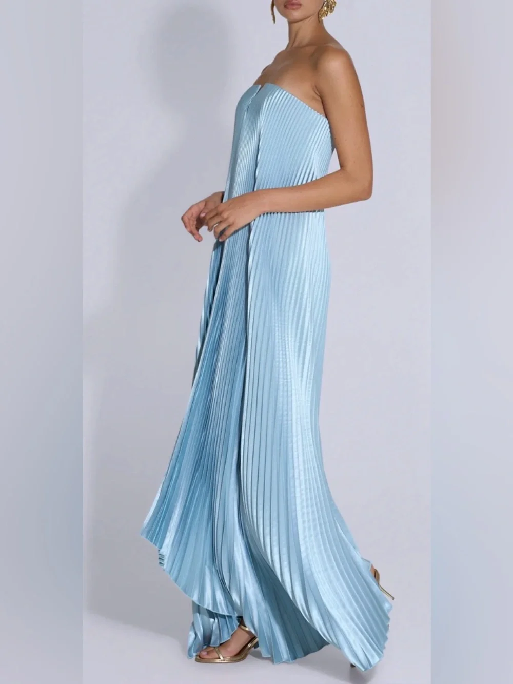 Black Tie Gown Strapless Pleated Maxi Dress in Light Blue - Picture 8 of 9